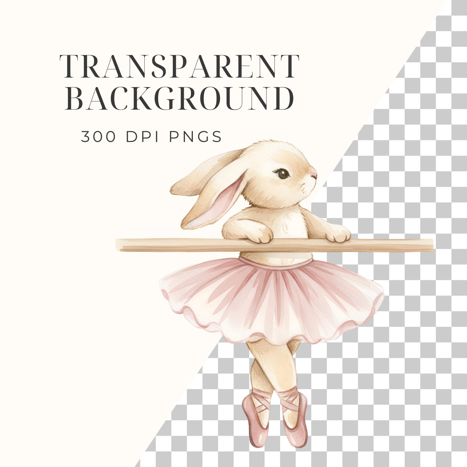 Ballet Rabbit Cartoon Ballerina Bunny Clipart PNG Set, Watercolor Ballet Rabbits in Pink ...