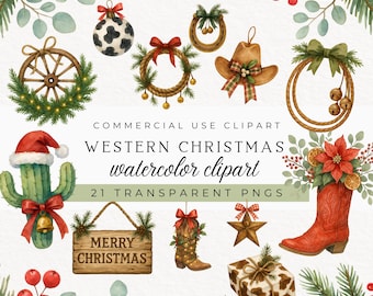 Western Christmas Clipart, Cowboy Cowgirl Clip Art, Rodeo Christmas PNG