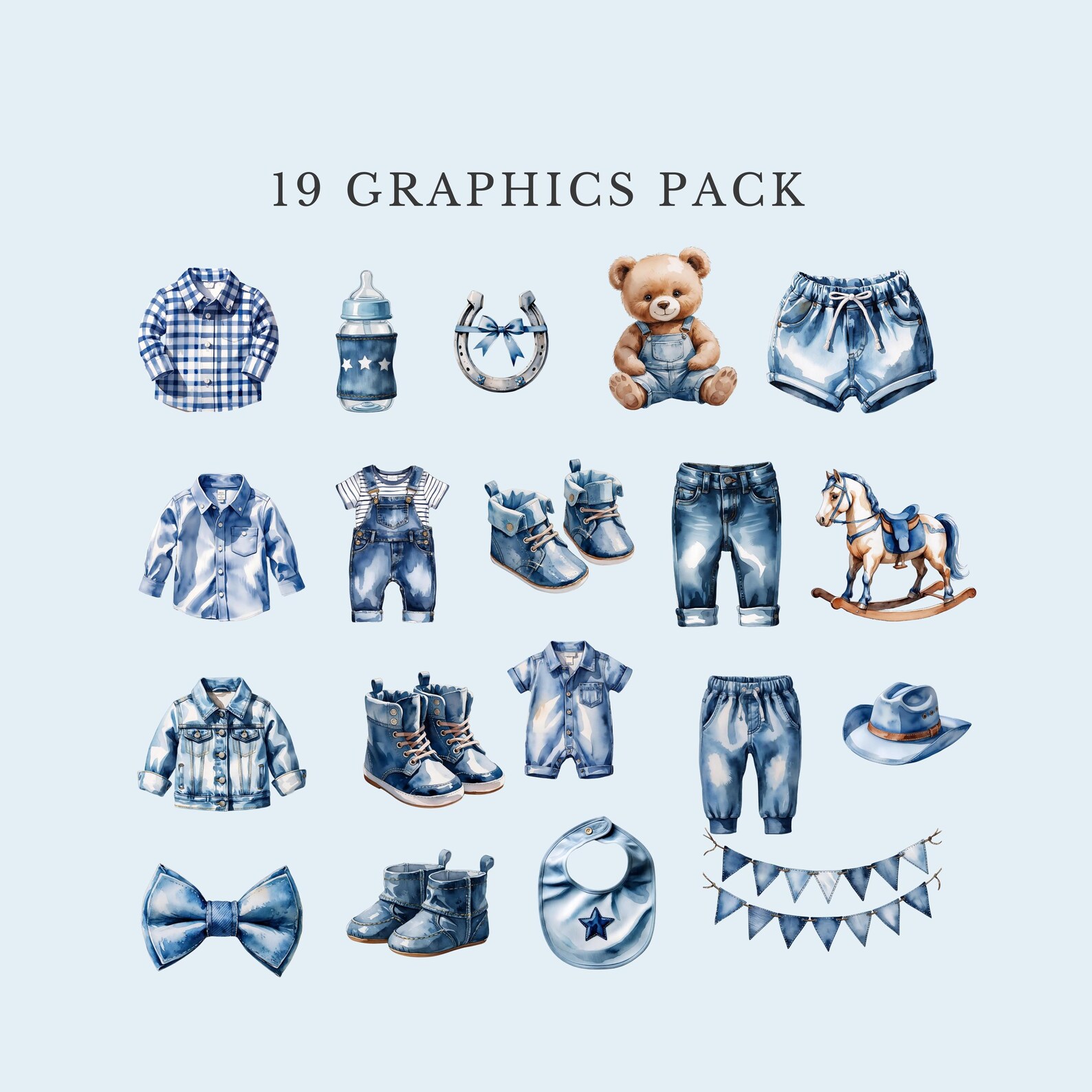 Blue Jean Baby Shower Clipart, Denim Clothes, Cowboy Western PNG ...