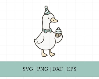 Birthday Goose SVG PNG, Goose with Cupcake and Party Hat, Cricut Silhouette Cut File