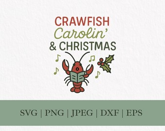 Cajun Christmas SVG, Louisiana Crawfish PNG Clipart, Cricut Silhouette Cut File