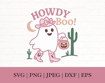 Vaquera coqueta fantasma SVG, ¡Hola, hola! PNG, diseño de Halloween occidental (descarga digital)