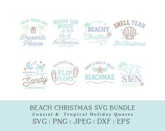 Paquete SVG de Navidad playera, archivos de corte navideños costeros y tropicales (descarga digital)