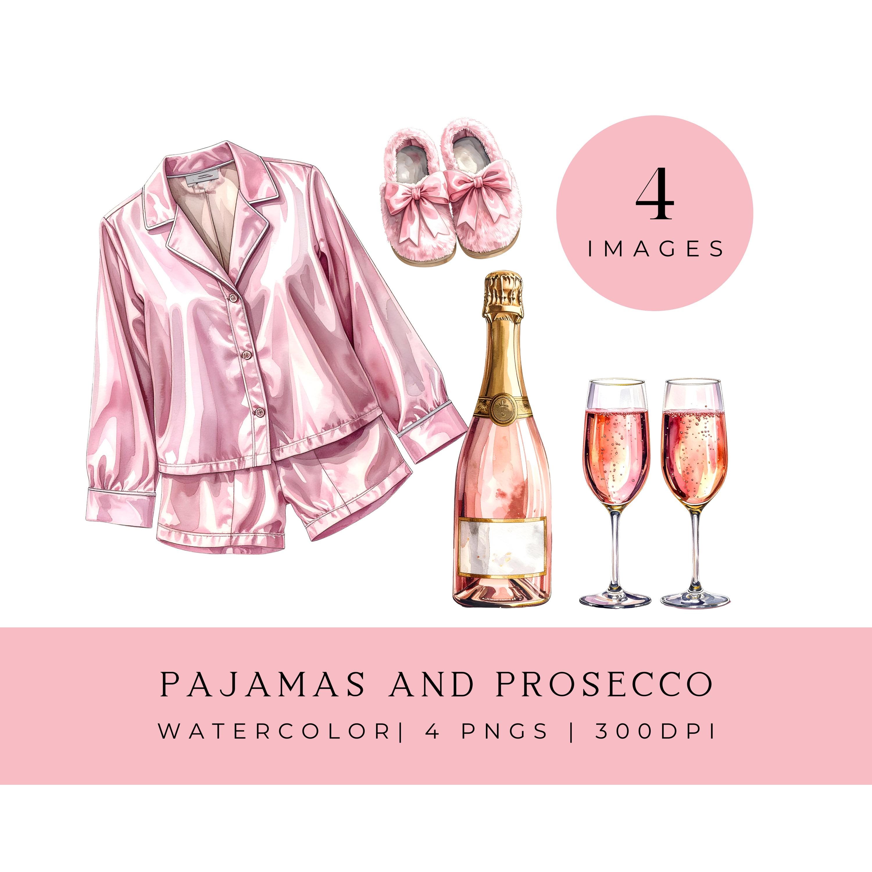 Watercolor Pajamas & Prosecco Clipart: Bridal Shower PNG Graphics ...