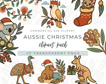 Australian Christmas Animal Clipart, Aussie Flora and Fauna PNGs