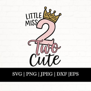File SVG "Little Miss Two Two" per il secondo compleanno di una bambina, maglietta per il secondo compleanno in formato SVG, PNG, Jpg, EPS, DXF, file di taglio per Cricut Silhouette