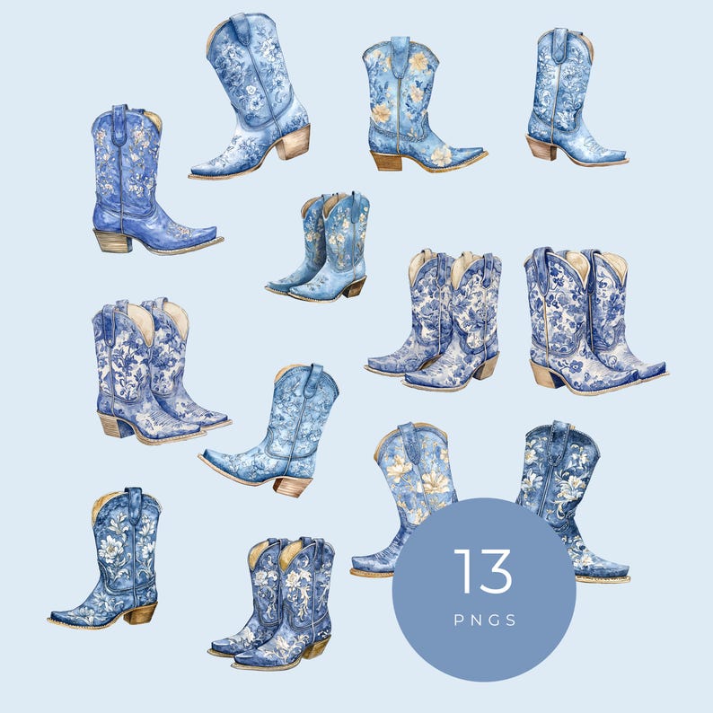blue-cowboy-boots-png-clipart-floral-western-boots-digital-download