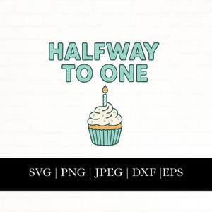 Halverwege één schattig SVG-bestand voor Cricut Silouette, zes maanden oude baby Svg, genderneutraal babyjongen meisje, baby romper Romper Svg-ontwerp