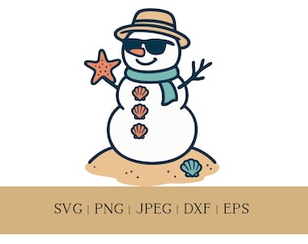 Coastal Christmas Snowman PNG SVG, Beach Christmas Cut File, Cricut Silhouette