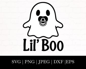 Lil Boo SVG, Geist mit Schnuller PNG, Babys 1. Halloween Schnittdatei (Digitaler Download)