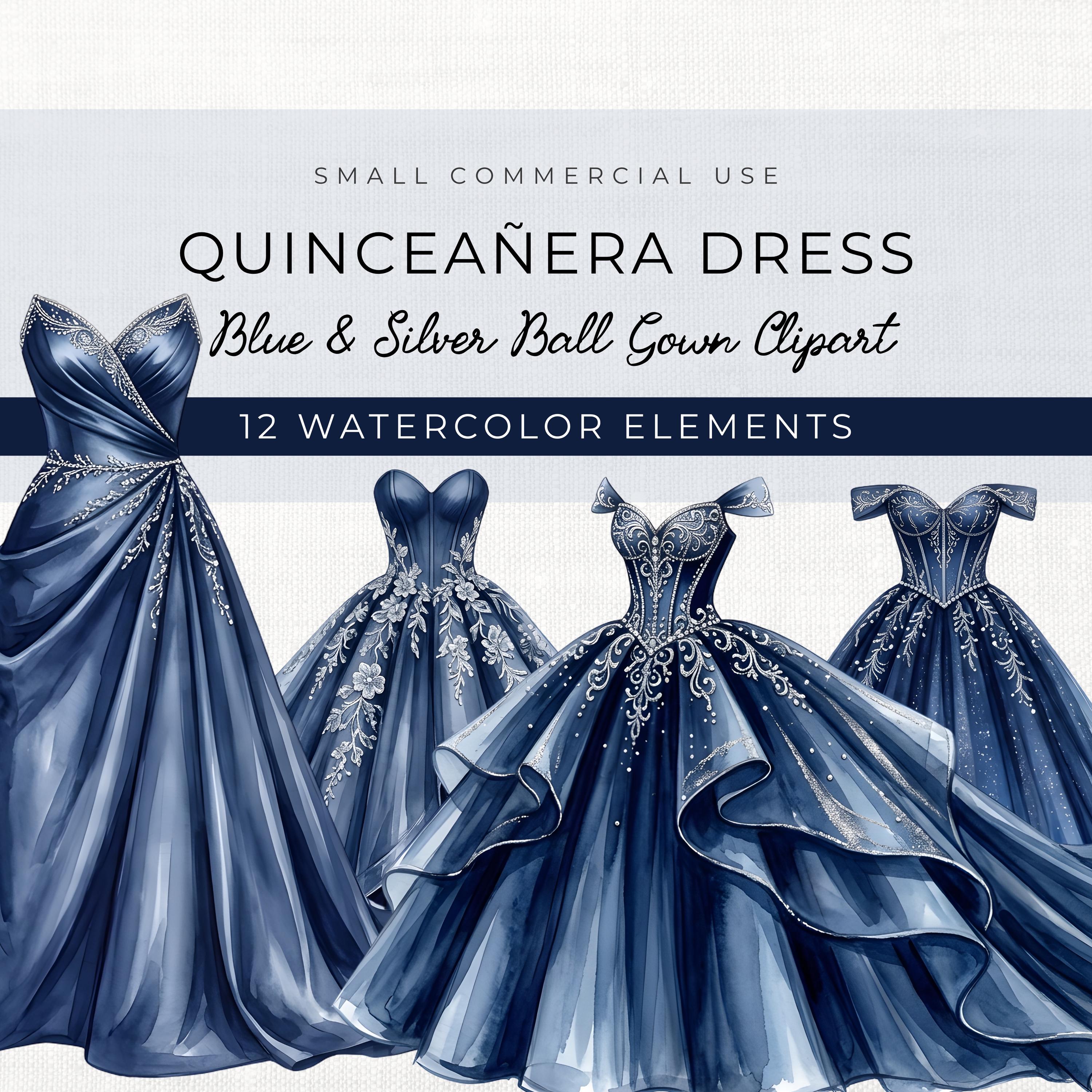 Blue and Silver Ball Gown