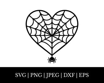 Herzförmiges Spinnennetz SVG, schwarze Linie Kunst, Cricut Silhouette Schnittdatei (Digitaler Download)