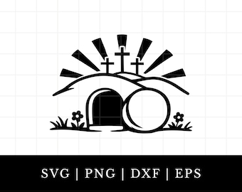 Tumba vacía Pascua SVG PNG, Escena de la resurrección de Jesús, Archivo de corte de silueta de Cricut