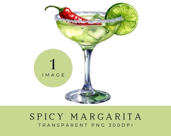 Spicy Margarita Clipart PNG, Signature Drink Illustration, Watercolor Cocktail Graphic