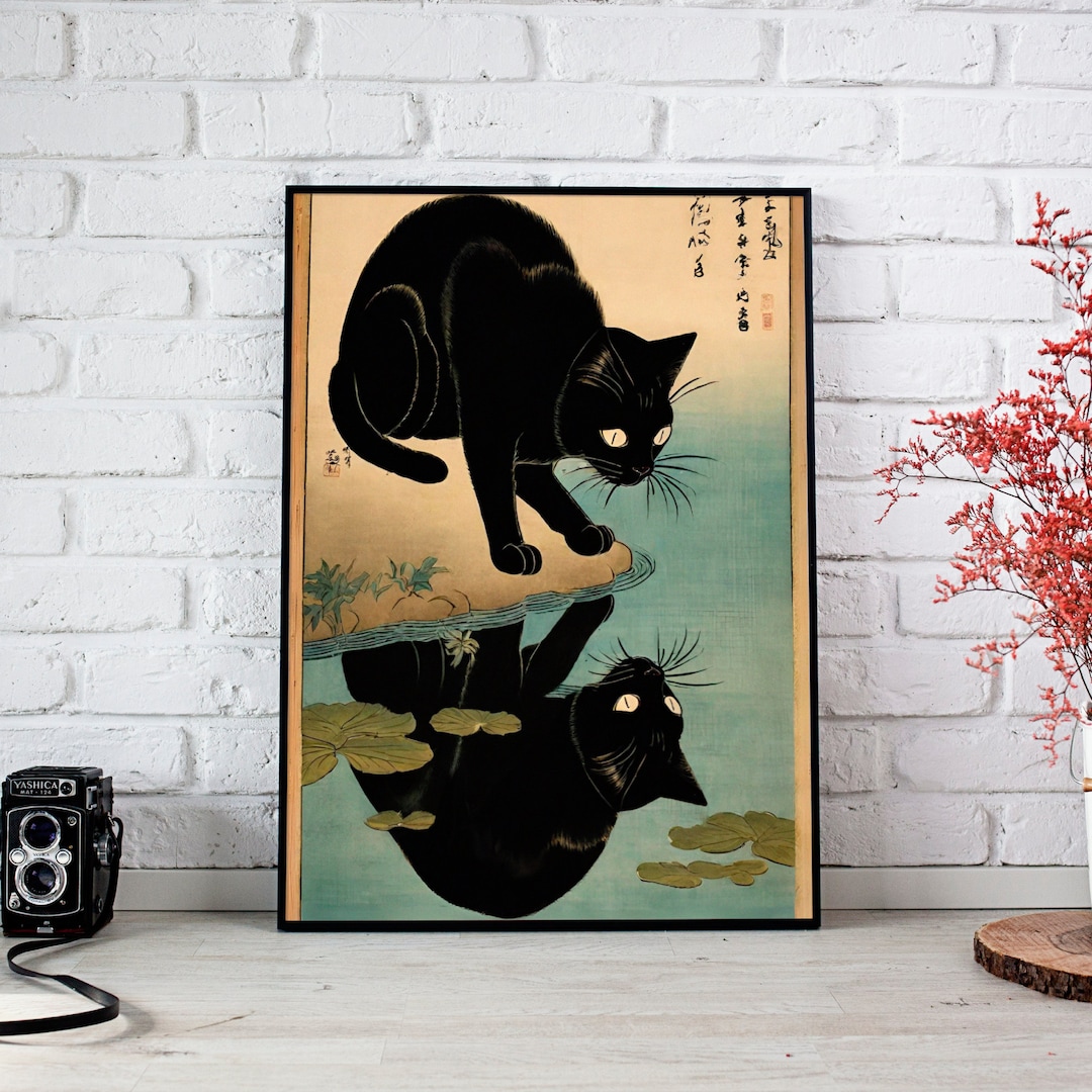 Japanese Cat Wall Art Digital Print, Vintage Japanese Poster, Cat ...