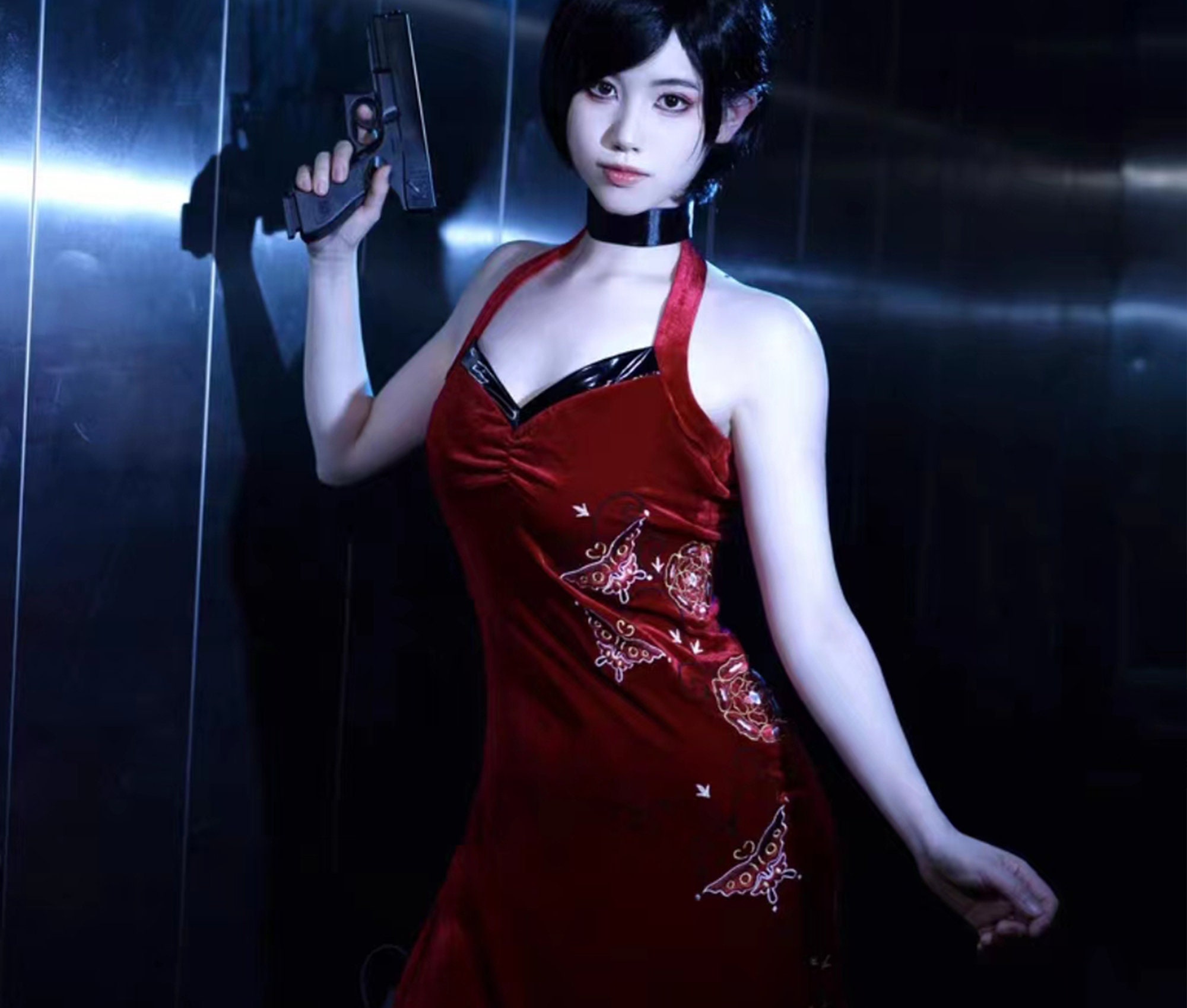 Resident Evil 5 Ada Wong Cosplay Costume Red Dress Full Set Halloween Party