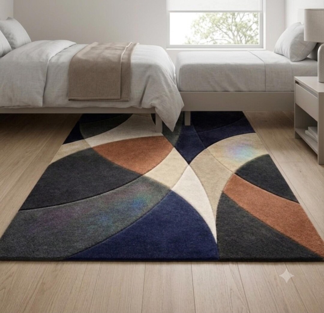 Arc Rug Modern Abstract Arc Rug | Geometric Contemporary Area Rug | Navy Blue ...