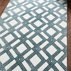 Luxury Geometric Diamond Trellis Rug – Modern Hand Tufted Soft Area Carpet for Living Room & Bedroom