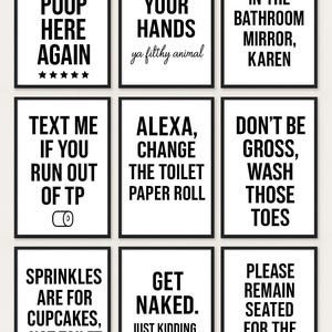Funny Bathroom Quotes Art Prints: Farmhouse Humor Decor (Digital Download, 8x10 + 11x14in PDFs)