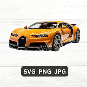 Bugatti Clipart SVG PNG Gelb Auto Wand Kunst Sportwagen Clip Art Sofortiger Download Kunstwerk SVG Cricut Grafik Geschenk Tshirt Männer Junge Männlich Teen