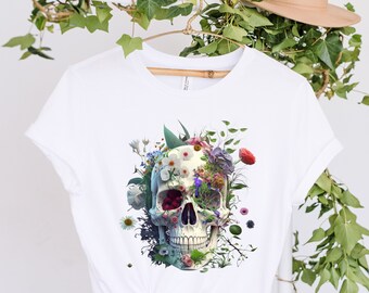Paquete SVG de calavera floral, imágenes prediseñadas PNG de calavera, archivo de corte para Cricut, diseño gótico bohemio, descarga instantánea.