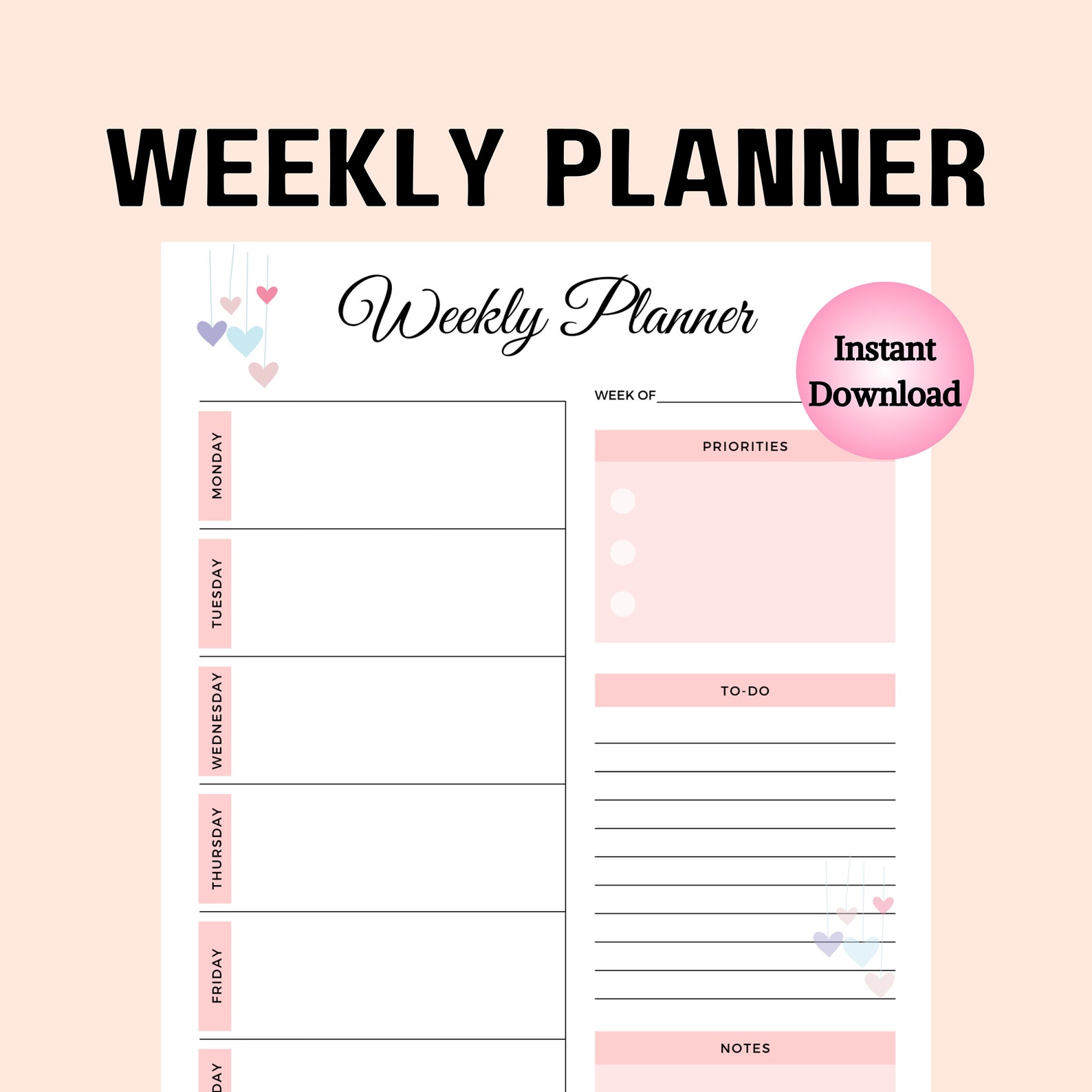 Weekly Planner Minimalist PDF Organiser A4 Printable Instant Download ...