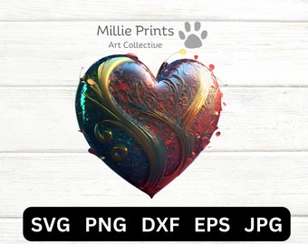 Coeur Téléchargement numérique instantané | Fichiers SVG png dxf eps jpg | Clipart coeur | Impression numérique coeur | Coeur d'art numérique | Coeur SVG Coeur PNG