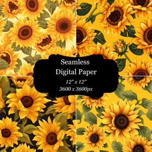 Papier sans couture Papier numérique Tournesol Motifs sans couture Tournesol Pages de scrapbooking Toile de fond transparente Fond tournesol Téléchargement instantané