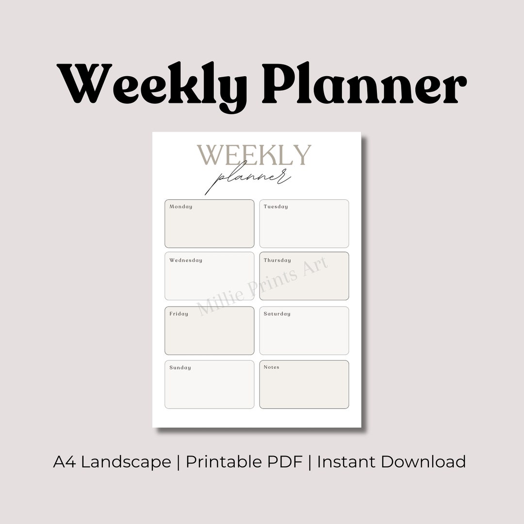 Weekly Planner Minimalist PDF Organiser A4 Printable Instant Download ...