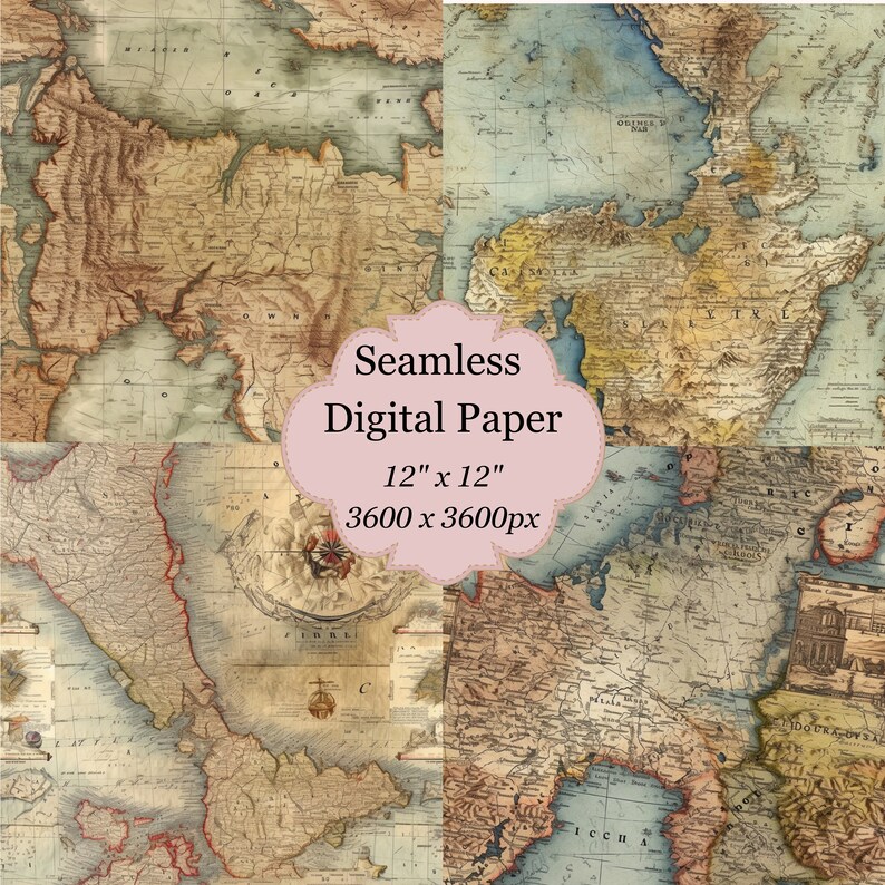 4 Seamless Digital Paper Vintage Map Seamless Patterns Vintage Map ...