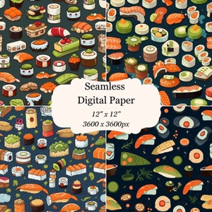 4 Naadloze Digitale Papier Sushi Naadloze Patronen Sushi Plakboek Pagina's Naadloze Achtergrond Sushi Achtergrond Sushi Instant Download Sushi Papier