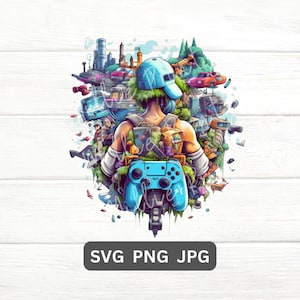 ゲーマー クリップアート SVG PNG ゲーミング モチベーション SVG カット ファイル Cricut カッティング マシン用 SVG シャツ マグカップ バッグ マウス パッド 男の子 ティーン ゲーマー 装飾用