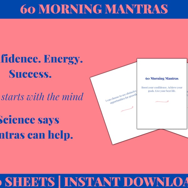 60 Printable Morning Mantras For Boosting Confidence | Printable Mantras | Digital Affirmations | Digital Mantra Sheets