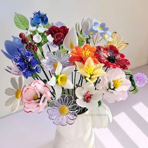 Flores de nacimiento de cristal, flor de cristal personalizada, regalo para mamá en Navidad, amapola de cristal, clavel, áster, margarita, escultura de cristal, regalo de cumpleaños para ella