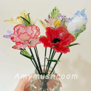 Glas-Geburtsblumen mit Stiel, Glasblume-Mohn, Nelke, Aster, Schmuckkörbchen, Geißblatt, Seerose, Glasskulptur, Geschenk zum Muttertag