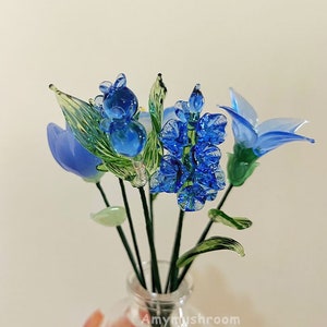 Boho Glass Delphinium Figurine, Cute Lily Glass Fugurine, Custom Glass Flower, Home Office Decor, Birthday Gift for her, wife, girlfriend