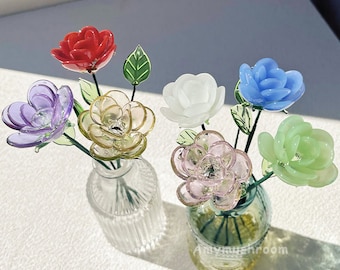 Handmade Glass Rose: June Birth Flower, Boho Home Decor
