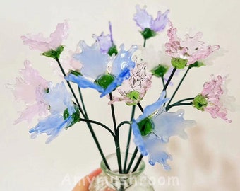 Glass Gladiolus with Stem, Pink/Purple/Blue/White Gladiolus Glass Sculpture, Mini Glass Flower Figurine, August Birth Flwoer, Birthday Gift