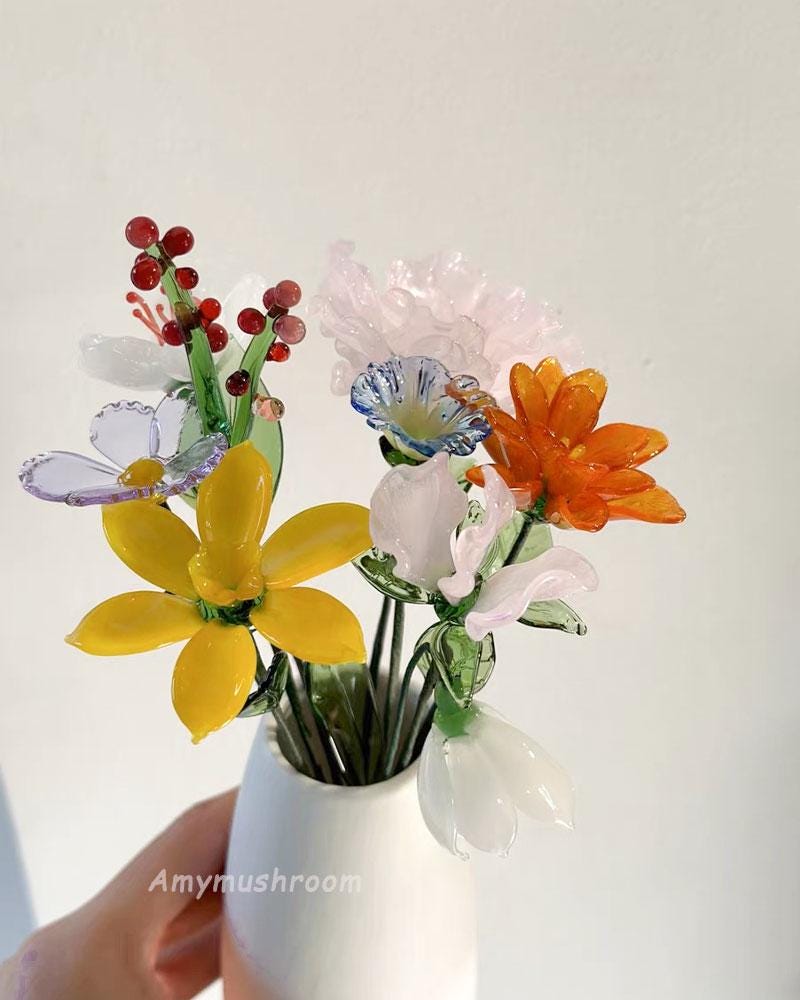 Glass Birth Flower (jan to Dec), Glass Carnation, Iris