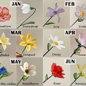 Glass Birth Flower (Jan to Dec), Glass Carnation, Iris, Daffodil,Daisy, Lily, Larkspur,Aster,Poppy, Handmade Birthday Gift, Christmas Gift