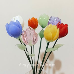 Mini Glass Tulip in Red/Yellow/Orange/Pink/Purple, Cute Tulip Glass Figurine, Boho Home Decor, Unique Valentine&#39;s Day, Mother&#39;s Day Gift