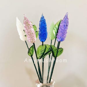 Glass Lavender in Purple, Pink, Blue, Glass Flower with Stem, Boho Lavender Glass Sculpture, Table Shelf Decor, Wedding Gift for Her