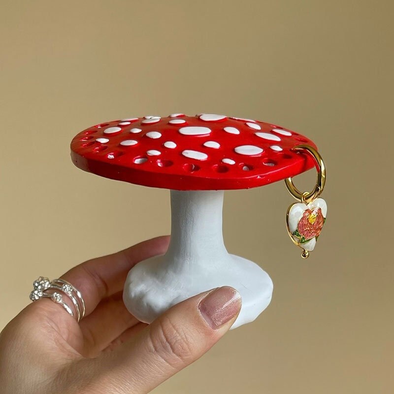 Cute Mushroom Earring Holder Resin Mushroom Figurine Jewelry Etsy