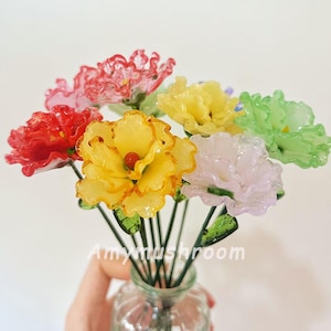 January Birth Flower, Glass Carnation with Stem, Flower Glass Sculpture, Table Centerpiece, Home Decor Mother&#39;s Day Gift Chritmas Gift