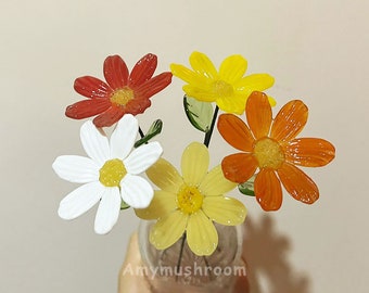 Custom Color Glass Daisy Flower, Glass Calendula, White/Yellow/Orange/Red Daisy Figurine, Boho Home Decor, Unique Mother's Day Gift