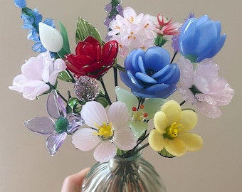 Glass Birth Month Flower, Colorful Glass Flower with Stem, Handmade Birth Flower, Personalized Birthday Gift, Christmas Gift, Wedding Decor