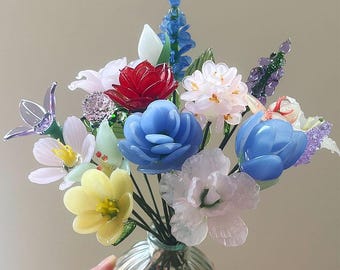 Flores de cristal para el mes de nacimiento, Flores de cristal navideñas, Flores de cristal para el nacimiento, Clavel, Girasol, Narciso, Margarita, Lirio, Ranúnculo, Regalo para ella