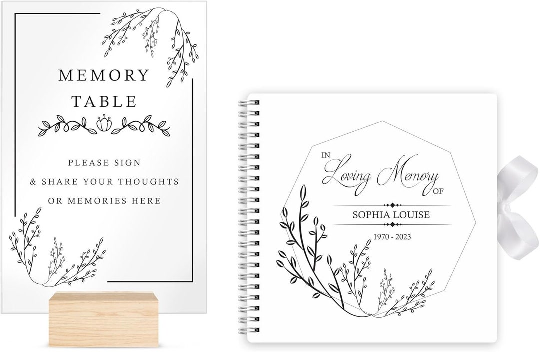 Personalised Funeral White Memory Book & Table Sign Etsy