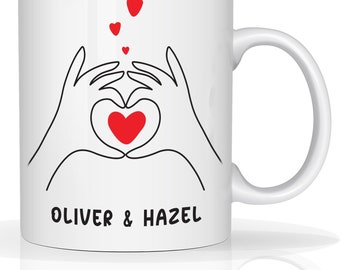 Personlised Valentines Wedding Anniversary Day Romantic Mug Gift Funny Couples Girlfriend Boyfriend Coffee Mug (Heart Emoji, White)