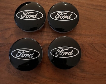 4X Ford hub caps rim caps 54 mm black gloss new